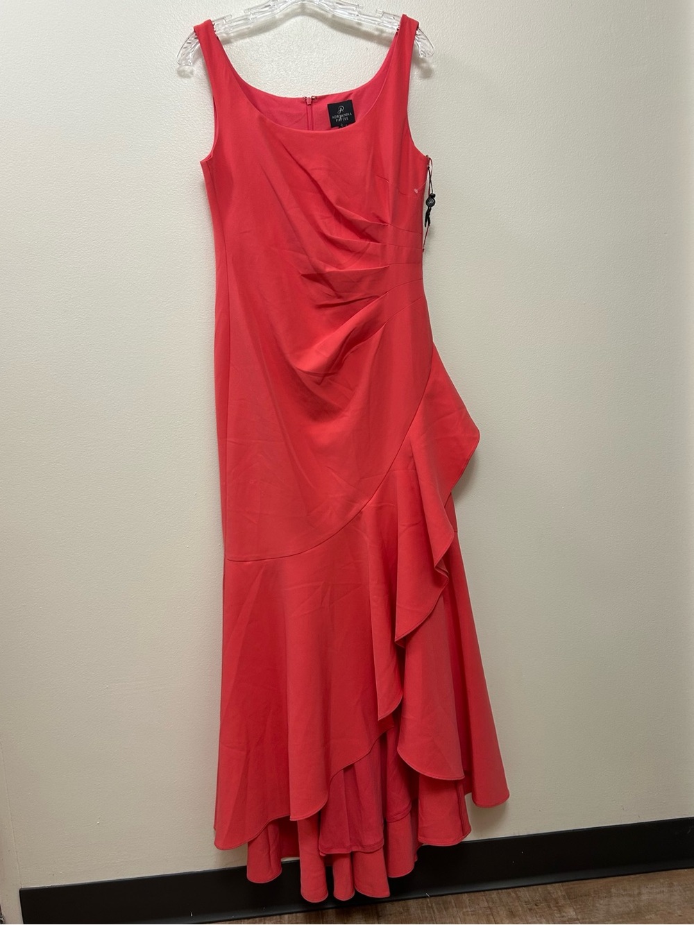 Adrianna Papell Coral Red Maxi Dress with Ruffle Detail Size-2
